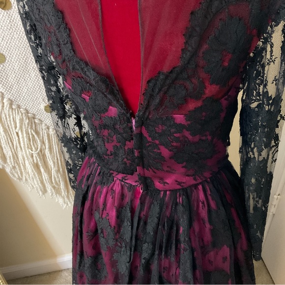 Vintage Sylvia Standig New York Silk and Lace Evening Dress Black Pink Size 2 - Picture 5 of 11